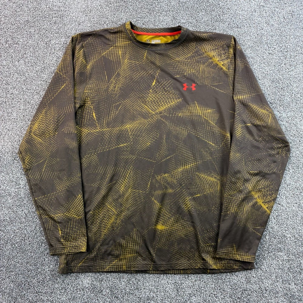 Under Armour ColdGear Fitted Shirt Mens 2XL Brown Yellow Camouflage Base Layer